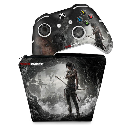 KIT Capa Case e Skin Anti-Rage Xbox One Slim X Controle - Tomb Raider