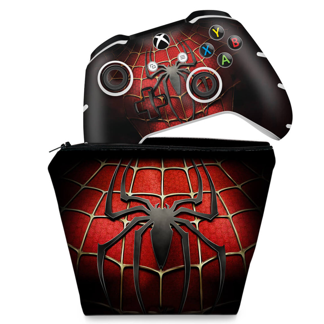 KIT Capa Case e Skin Anti-Rage Xbox One Slim X Controle - Spider Man - Homem Aranha