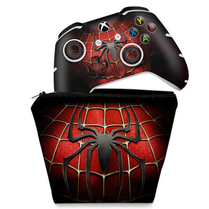 KIT Capa Case e Skin Anti-Rage Xbox One Slim X Controle - Spider Man - Homem Aranha