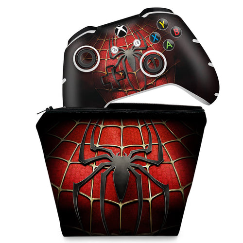 KIT Capa Case e Skin Anti-Rage Xbox One Slim X Controle - Spider Man - Homem Aranha