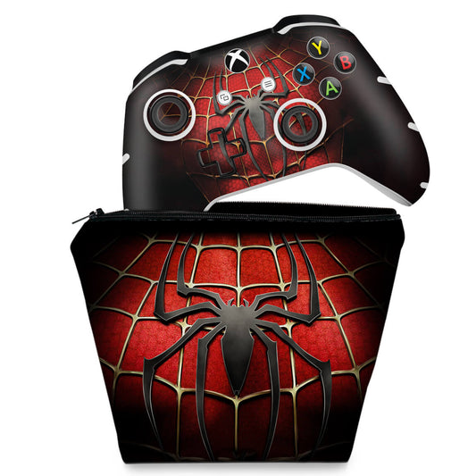 KIT Capa Case e Skin Anti-Rage Xbox One Slim X Controle - Spider Man - Homem Aranha