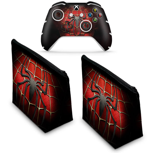 KIT Capa Case e Skin Anti-Rage Xbox One Slim X Controle - Spider Man - Homem Aranha