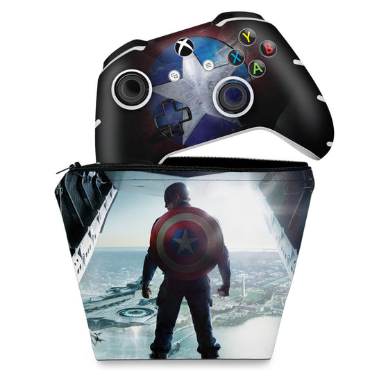 KIT Capa Case e Skin Anti-Rage Xbox One Slim X Controle - Capitão America