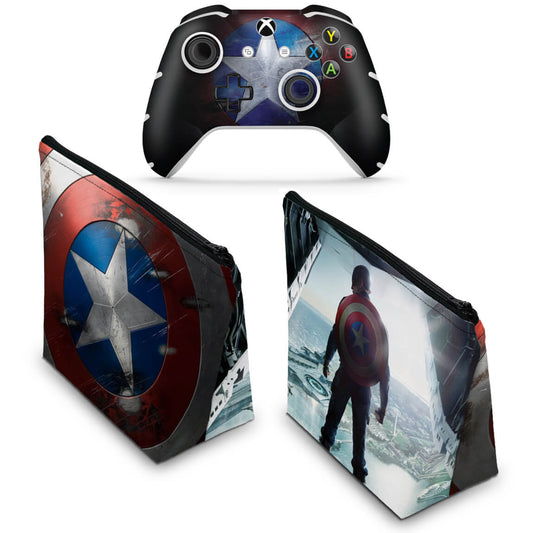 KIT Capa Case e Skin Anti-Rage Xbox One Slim X Controle - Capitão America
