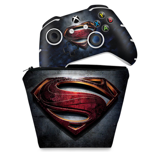 KIT Capa Case e Skin Anti-Rage Xbox One Slim X Controle - Superman - Super Homem