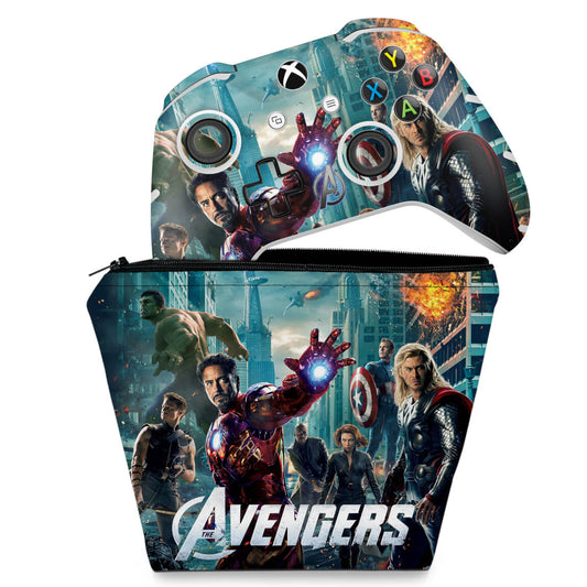 KIT Capa Case e Skin Anti-Rage Xbox One Slim X Controle - The Avengers - Os Vingadores