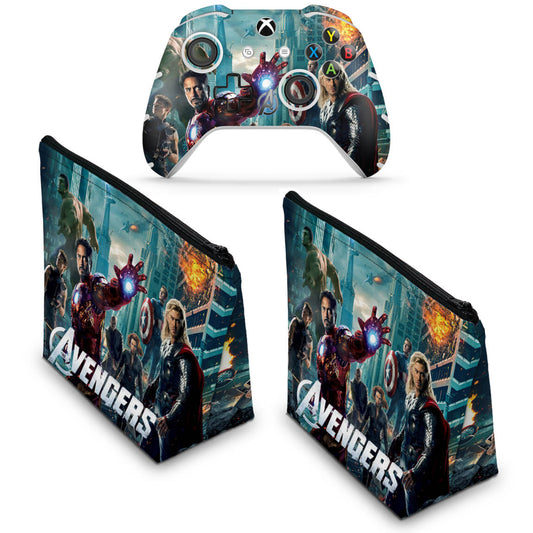 KIT Capa Case e Skin Anti-Rage Xbox One Slim X Controle - The Avengers - Os Vingadores