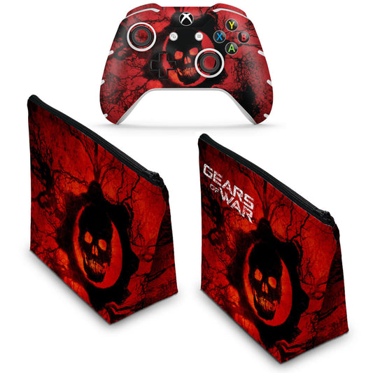 KIT Capa Case e Skin Anti-Rage Xbox One Slim X Controle - Gears of War - Skull