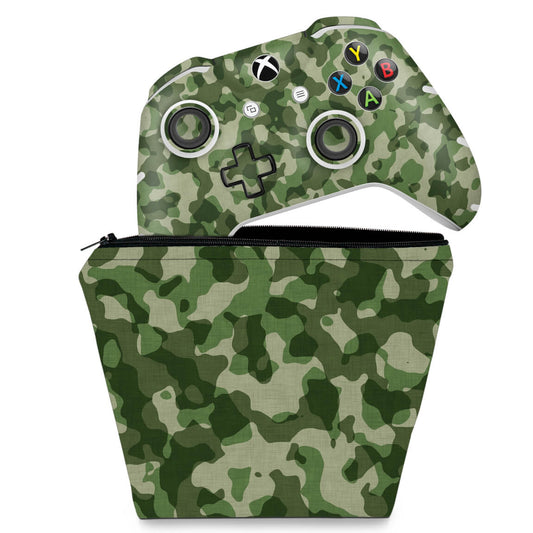 KIT Capa Case e Skin Anti-Rage Xbox One Slim X Controle - Camuflado Verde