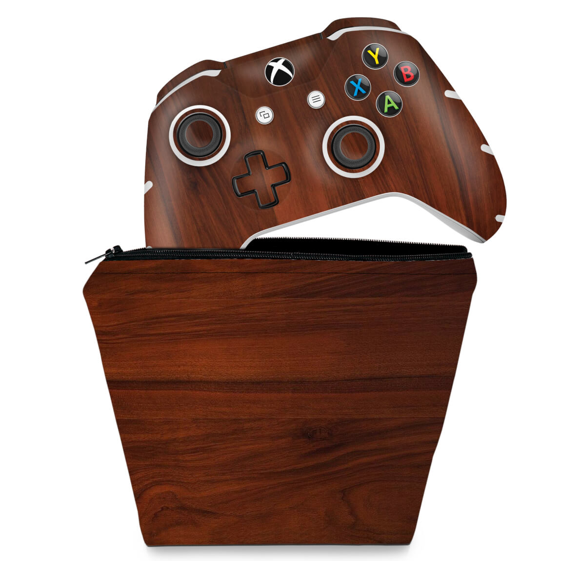 KIT Capa Case e Skin Anti-Rage Xbox One Slim X Controle - Madeira