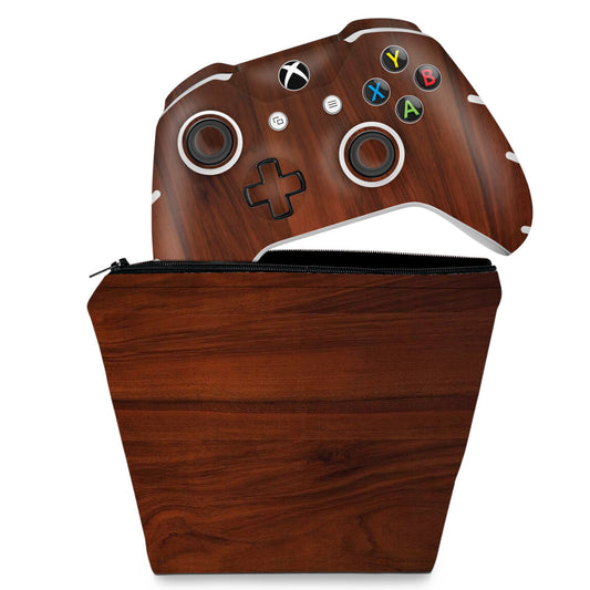 KIT Capa Case e Skin Anti-Rage Xbox One Slim X Controle - Madeira