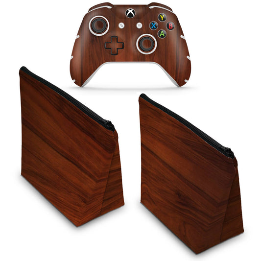 KIT Capa Case e Skin Anti-Rage Xbox One Slim X Controle - Madeira