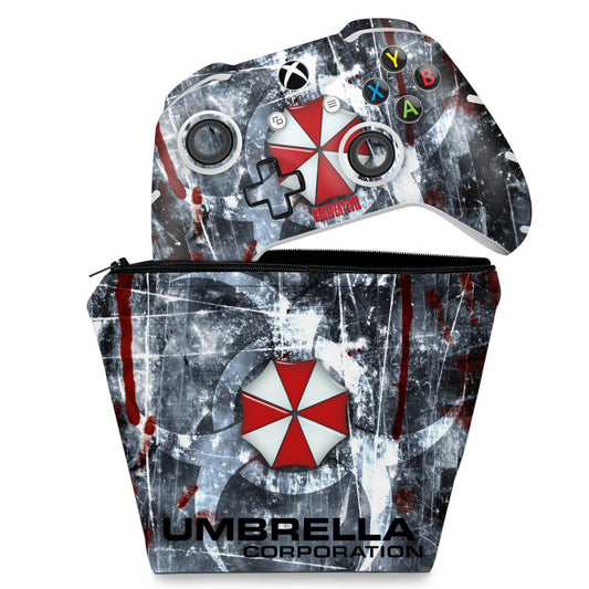 KIT Capa Case e Skin Anti-Rage Xbox One Slim X Controle - Resident Evil