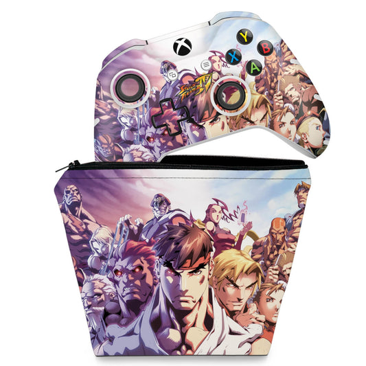 KIT Capa Case e Skin Anti-Rage Xbox One Slim X Controle - Street Fighter