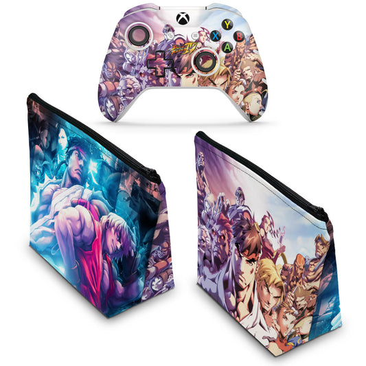 KIT Capa Case e Skin Anti-Rage Xbox One Slim X Controle - Street Fighter