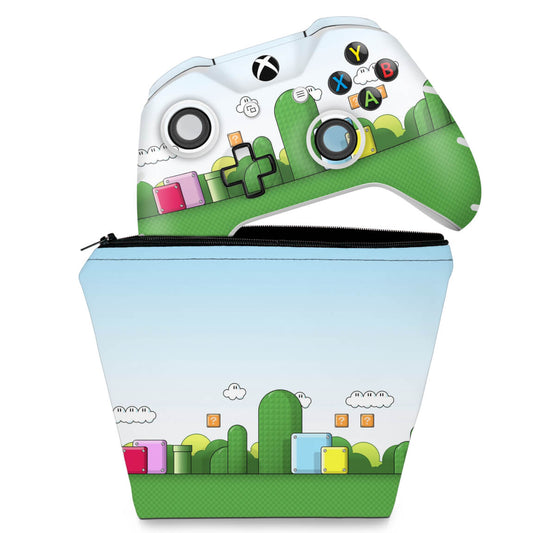 KIT Capa Case e Skin Anti-Rage Xbox One Slim X Controle - Super Mario