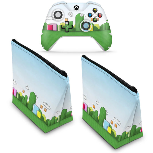 KIT Capa Case e Skin Anti-Rage Xbox One Slim X Controle - Super Mario