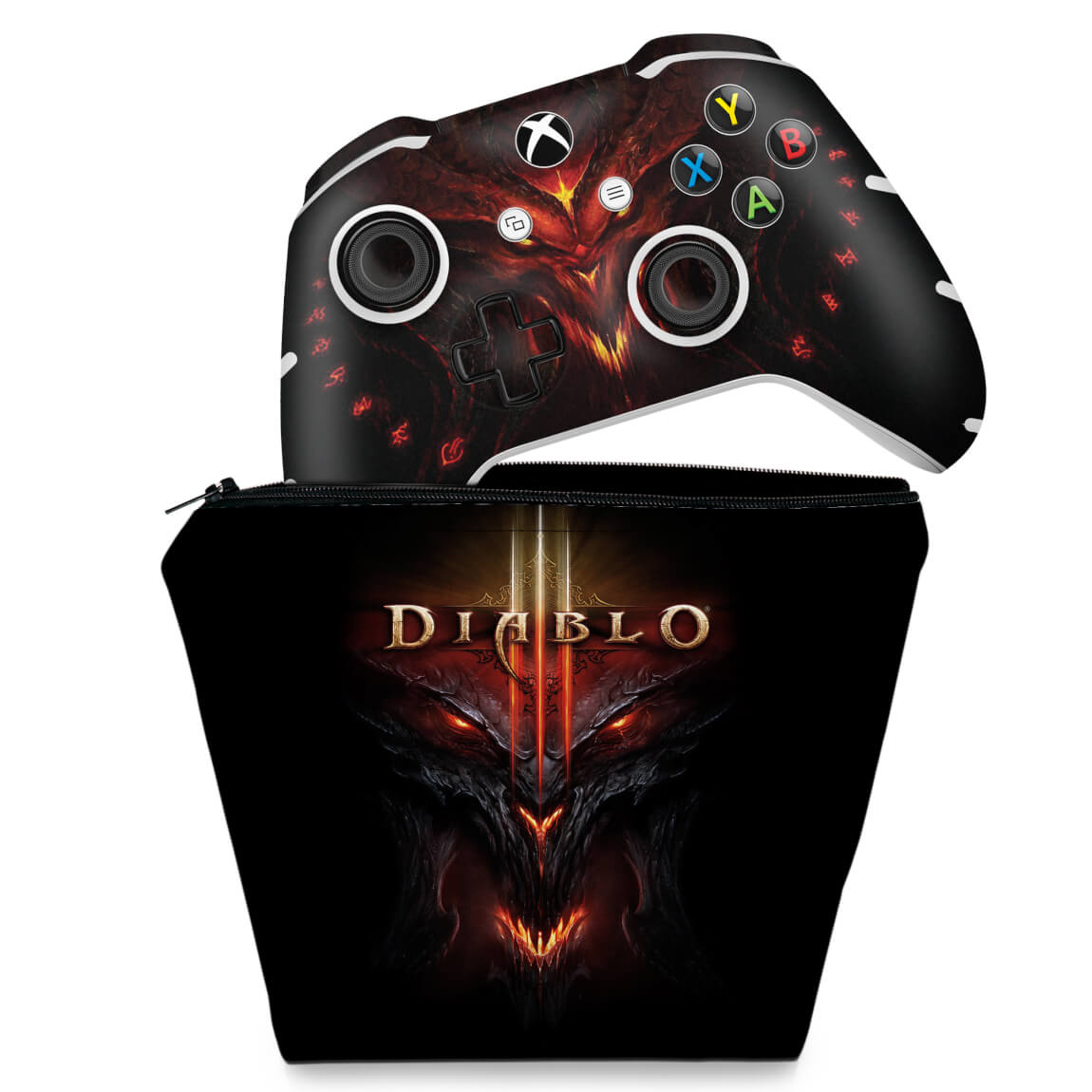 KIT Capa Case e Skin Anti-Rage Xbox One Slim X Controle - Diablo
