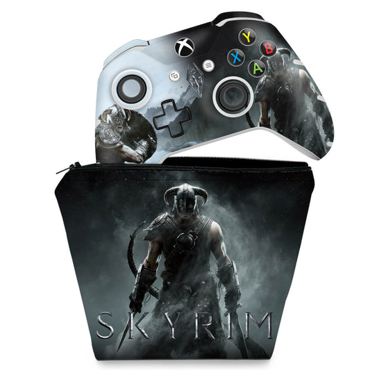 KIT Capa Case e Skin Anti-Rage Xbox One Slim X Controle - Skyrim