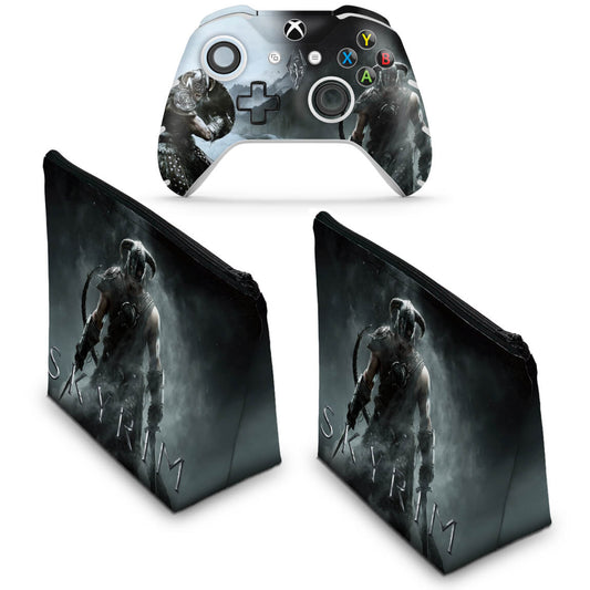 KIT Capa Case e Skin Anti-Rage Xbox One Slim X Controle - Skyrim