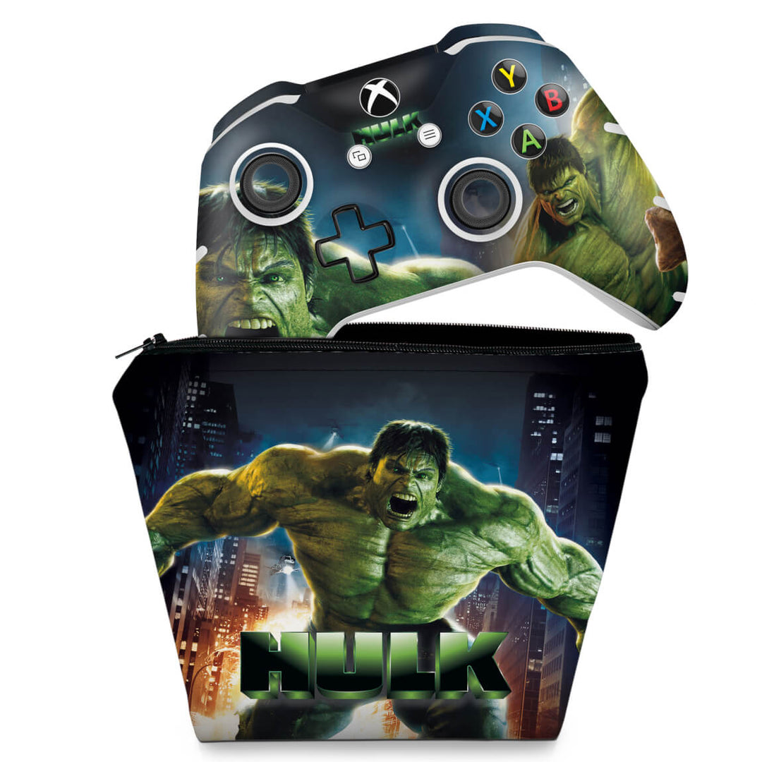 KIT Capa Case e Skin Anti-Rage Xbox One Slim X Controle - Hulk