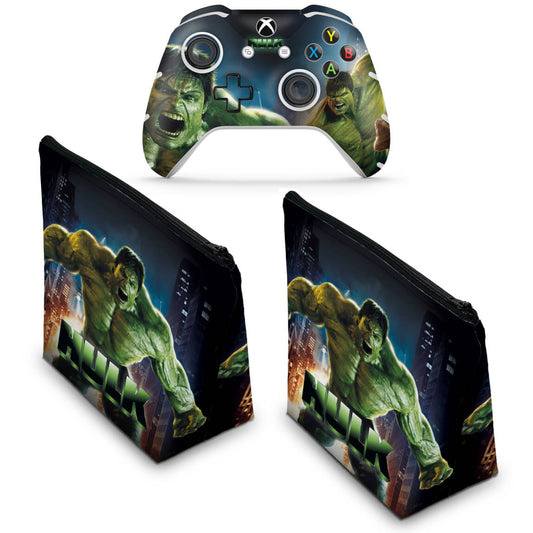 KIT Capa Case e Skin Anti-Rage Xbox One Slim X Controle - Hulk
