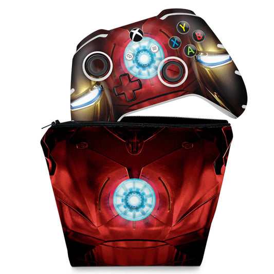 KIT Capa Case e Skin Anti-Rage Xbox One Slim X Controle - Iron Man - Homem de Ferro