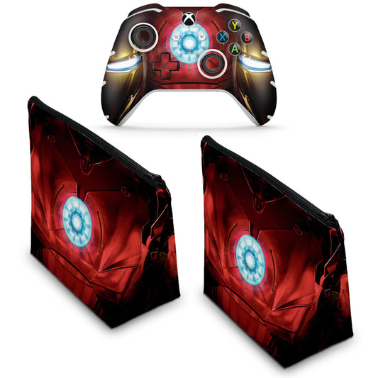 KIT Capa Case e Skin Anti-Rage Xbox One Slim X Controle - Iron Man - Homem de Ferro