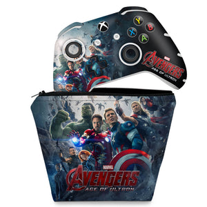 KIT Capa Case e Skin Anti-Rage Xbox One Slim X Controle - Avengers - Age of Ultron