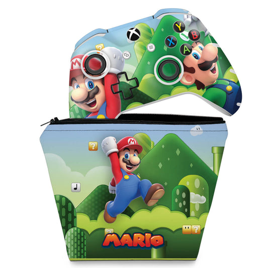 KIT Capa Case e Skin Anti-Rage Xbox One Slim X Controle - Super Mario Bros
