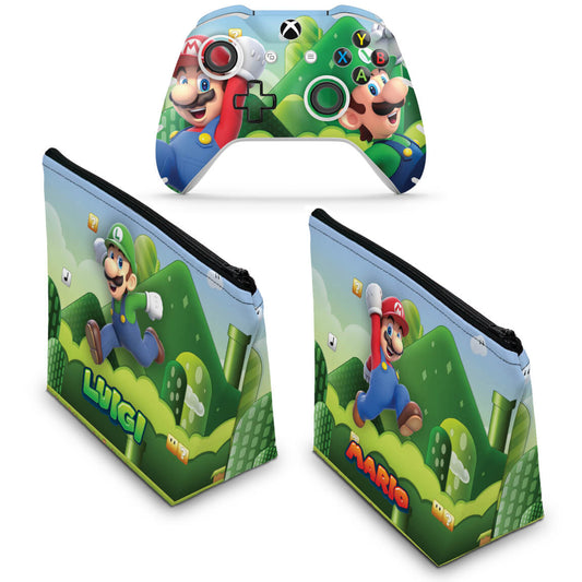 KIT Capa Case e Skin Anti-Rage Xbox One Slim X Controle - Super Mario Bros
