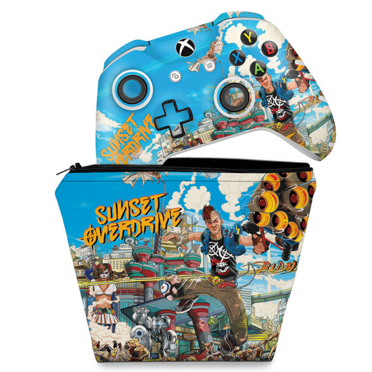 KIT Capa Case e Skin Anti-Rage Xbox One Slim X Controle - Sunset Overdrive