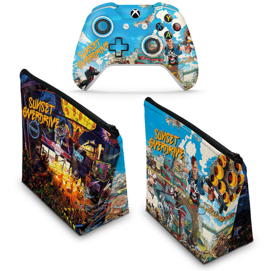 KIT Capa Case e Skin Anti-Rage Xbox One Slim X Controle - Sunset Overdrive