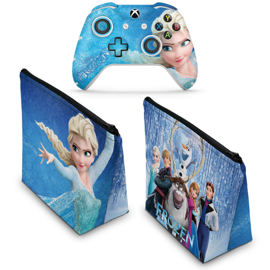 KIT Capa Case e Skin Anti-Rage Xbox One Slim X Controle - Frozen