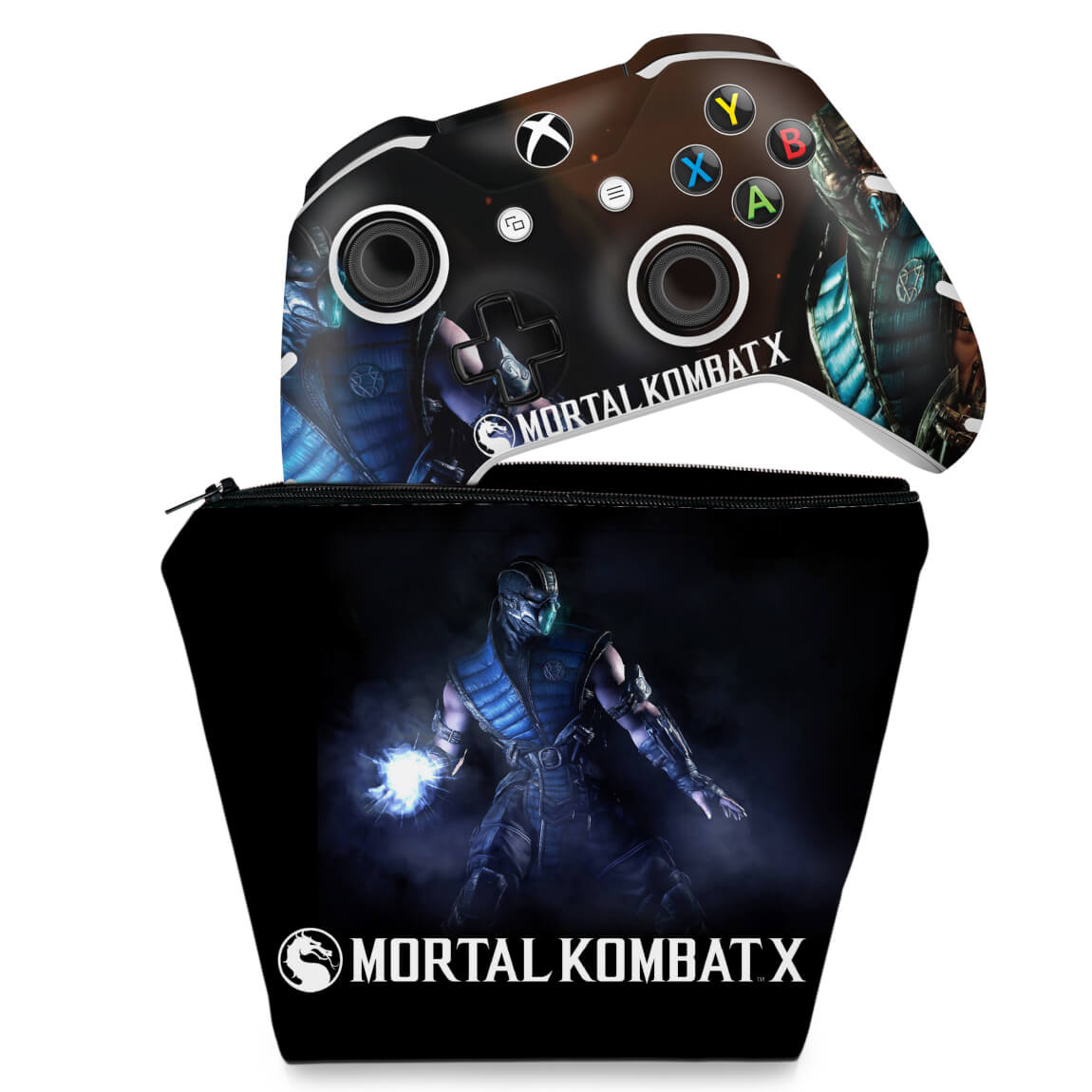 KIT Capa Case e Skin Anti-Rage Xbox One Slim X Controle - Mortal Kombat X - Subzero