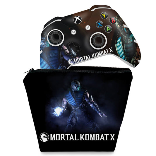 KIT Capa Case e Skin Anti-Rage Xbox One Slim X Controle - Mortal Kombat X - Subzero