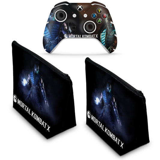 KIT Capa Case e Skin Anti-Rage Xbox One Slim X Controle - Mortal Kombat X - Subzero
