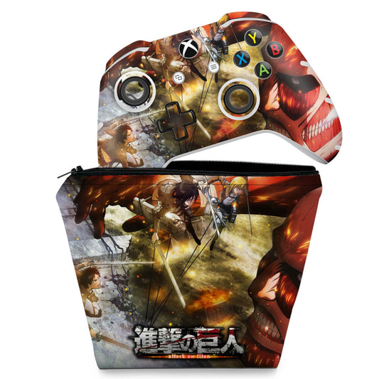 KIT Capa Case e Skin Anti-Rage Xbox One Slim X Controle - Attack on Titan #A