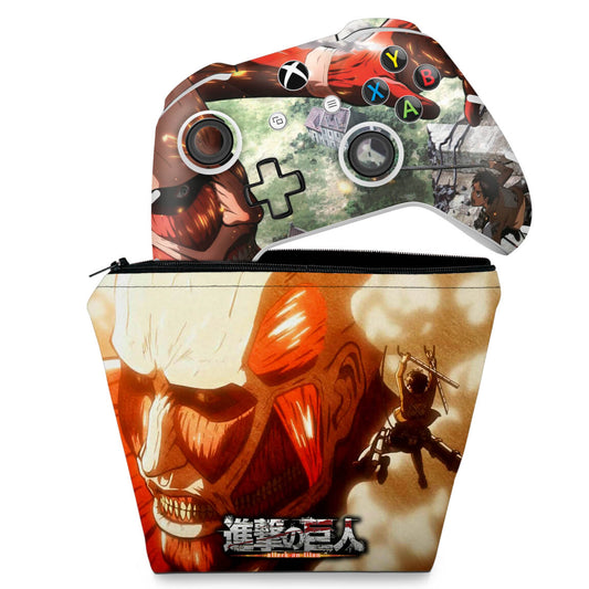 KIT Capa Case e Skin Anti-Rage Xbox One Slim X Controle - Attack on Titan #B