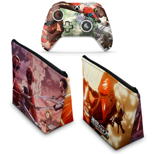 KIT Capa Case e Skin Anti-Rage Xbox One Slim X Controle - Attack on Titan #B