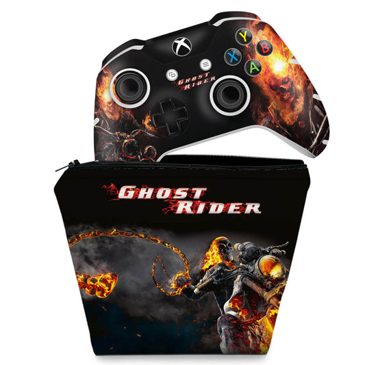 KIT Capa Case e Skin Anti-Rage Xbox One Slim X Controle - Ghost Rider - Motoqueiro Fantasma #A