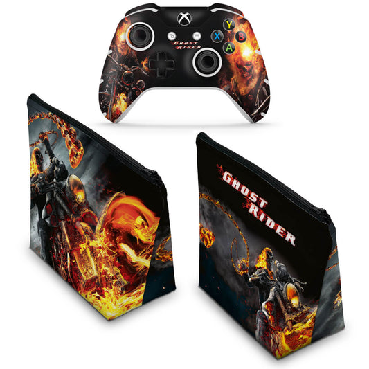 KIT Capa Case e Skin Anti-Rage Xbox One Slim X Controle - Ghost Rider - Motoqueiro Fantasma #A