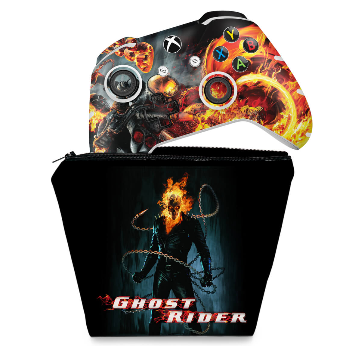 KIT Capa Case e Skin Anti-Rage Xbox One Slim X Controle - Ghost Rider - Motoqueiro Fantasma #B