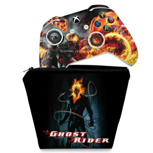 KIT Capa Case e Skin Anti-Rage Xbox One Slim X Controle - Ghost Rider - Motoqueiro Fantasma #B