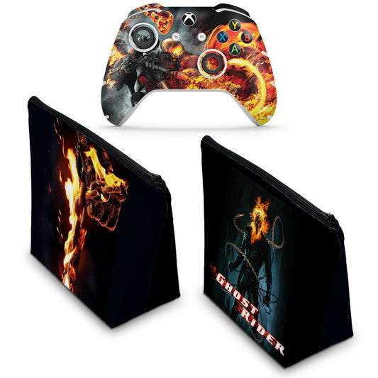 KIT Capa Case e Skin Anti-Rage Xbox One Slim X Controle - Ghost Rider - Motoqueiro Fantasma #B