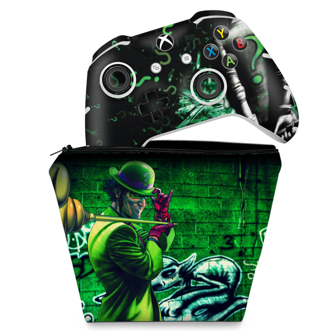 KIT Capa Case e Skin Anti-Rage Xbox One Slim X Controle - Charada Batman