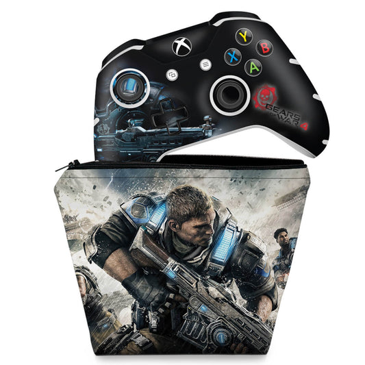 KIT Capa Case e Skin Anti-Rage Xbox One Slim X Controle - Gears of War 4