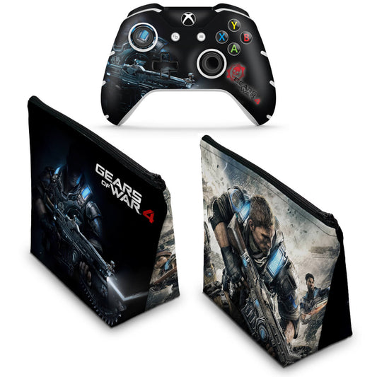 KIT Capa Case e Skin Anti-Rage Xbox One Slim X Controle - Gears of War 4