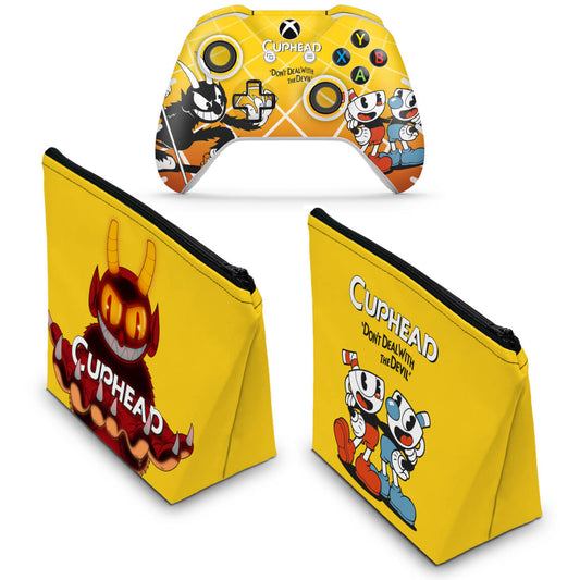 KIT Capa Case e Skin Anti-Rage Xbox One Slim X Controle - Cuphead