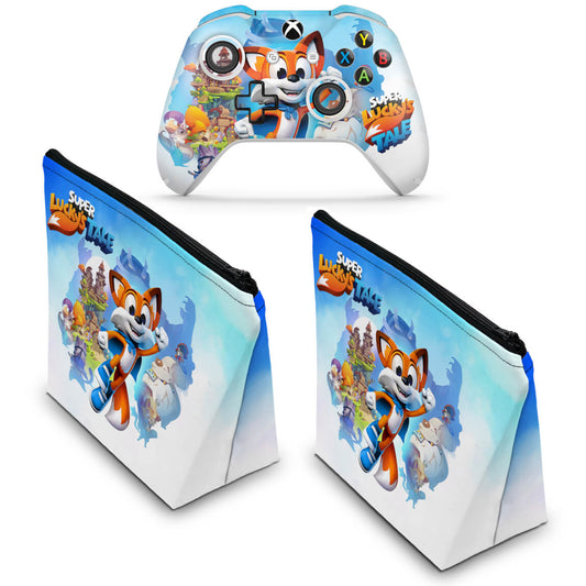 KIT Capa Case e Skin Anti-Rage Xbox One Slim X Controle - Super Lucky's Tale